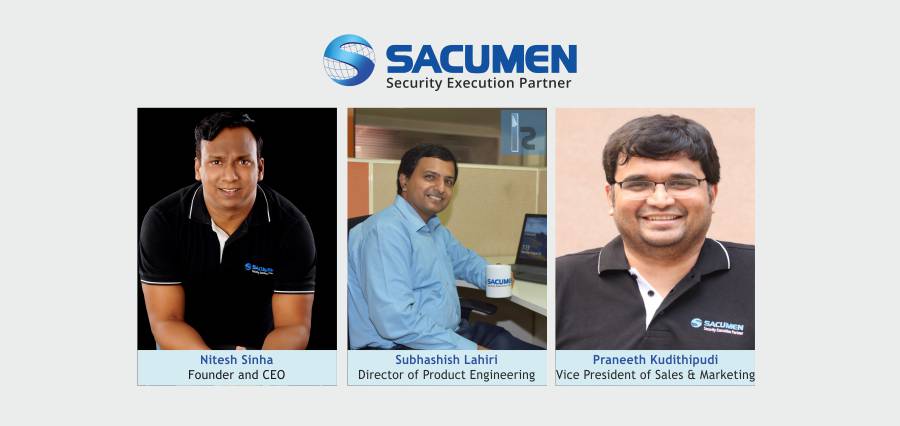 Nitesh-Sinha-Founder-&-CEO-Subhashish-Lahiri-Director-of-Product-Engineering-Praneeth-Kudithipudi-Vic-President-of-Sales-&-Marketing-Sacumen.